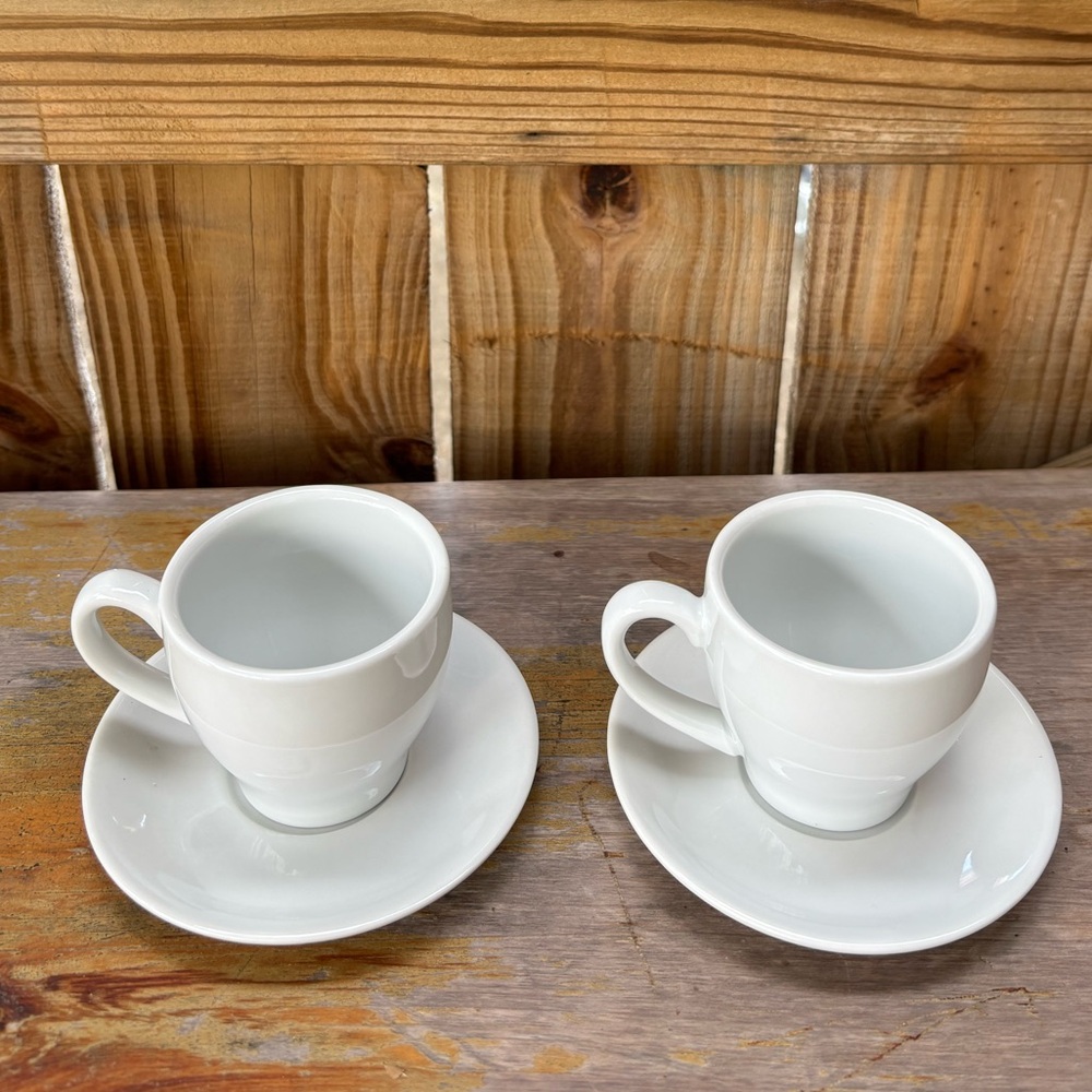 Set of 2 Pottery Barn Great White Collection Demitasse Cups & Saucers